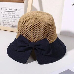 Fashion bow fisherman hat women's sun hat to cover the face hollow thin tide bas